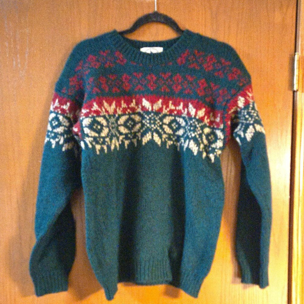 Vintage Eddie Bauer Legend Knit Sweater Green Wool Nordic-  Men's Medium